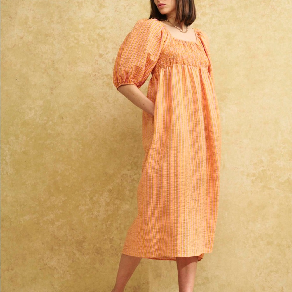 Nobody’s Child Orange and Pink Stripe Midi Dress